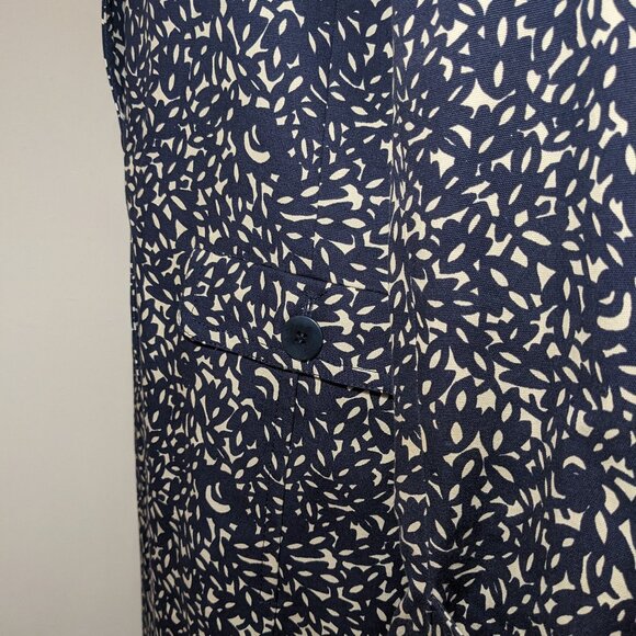 Talbots Floral Print Trench Coat Navy Blue White Lined Button Size 12 - Picture 3 of 11